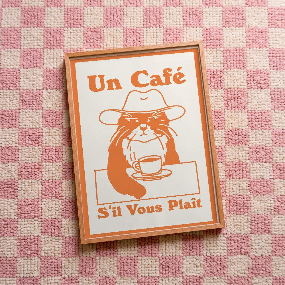 Quadro decorativo Un Café com moldura natural