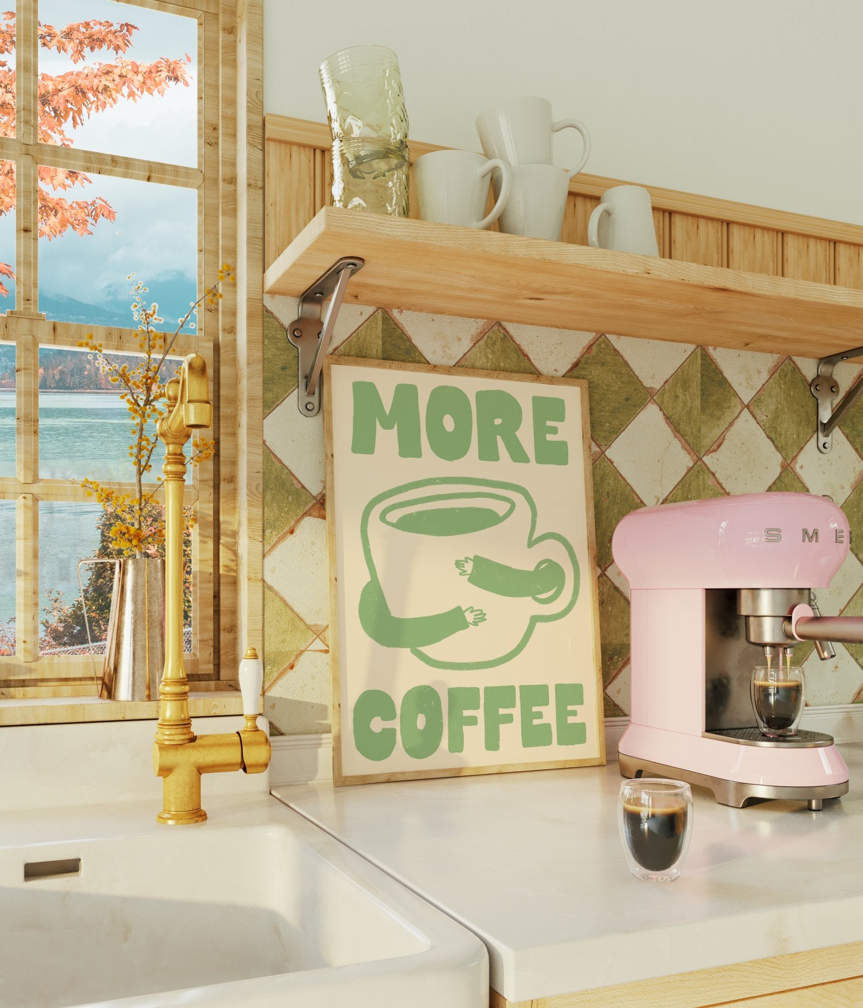 More Coffee- Off white e verde | Arte Digital