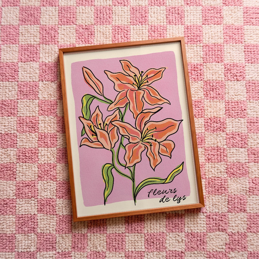 Quadro decorativo Fleurs de lys com moldura freijó