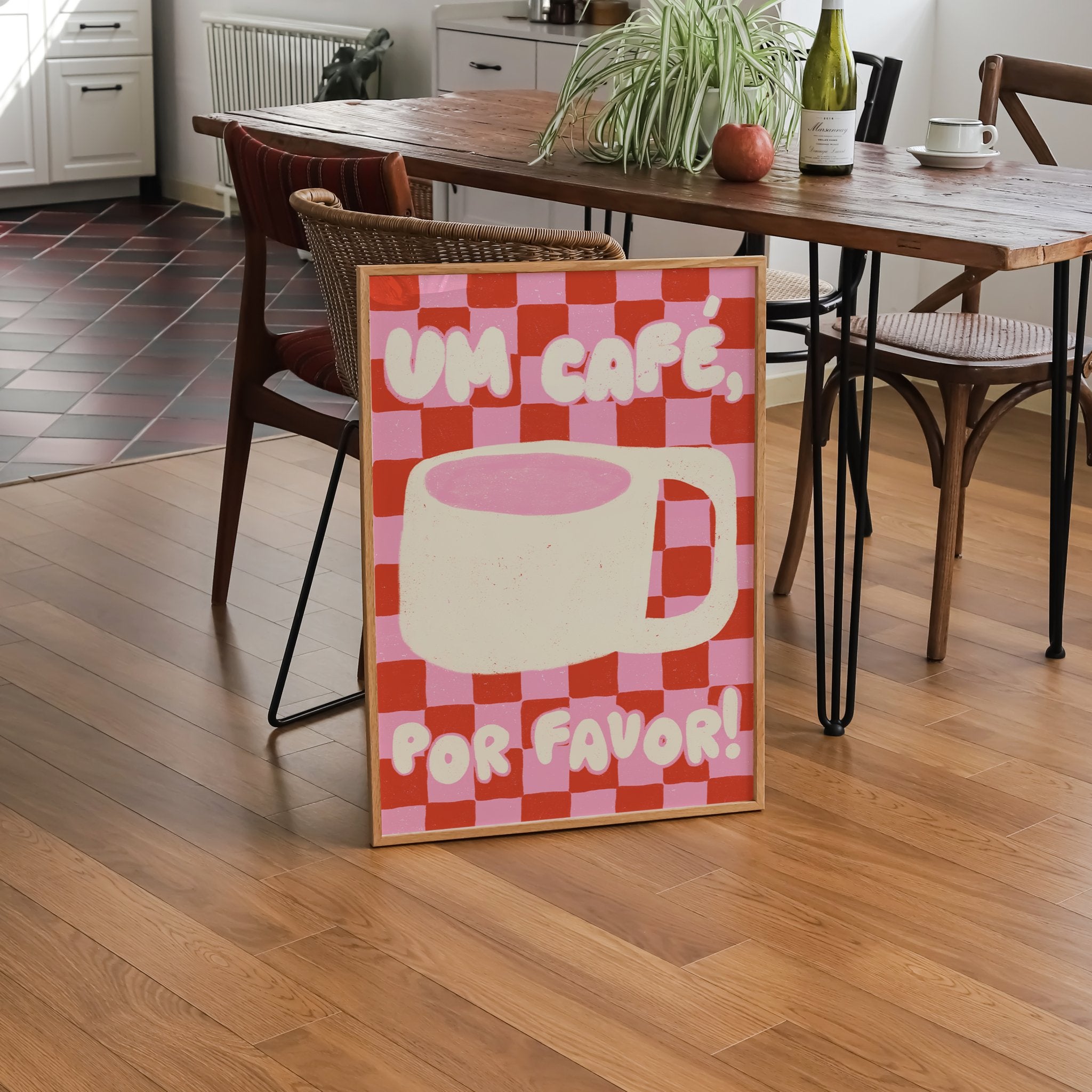Um café, por favor!- rosa e vermelho
