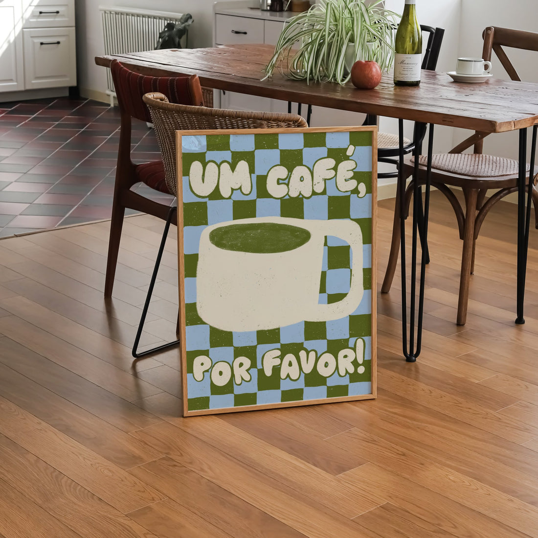 Um café, por favo!- verde e azul