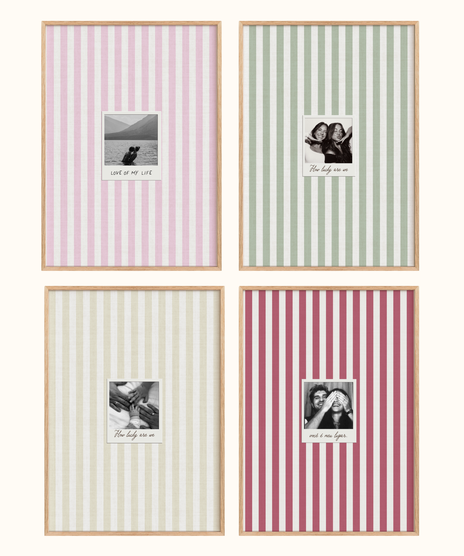 Quadro Personalizado Listrado com Fotos Polaroid