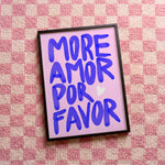 Quadro decorativo More amor por favor- azul com moldura preto