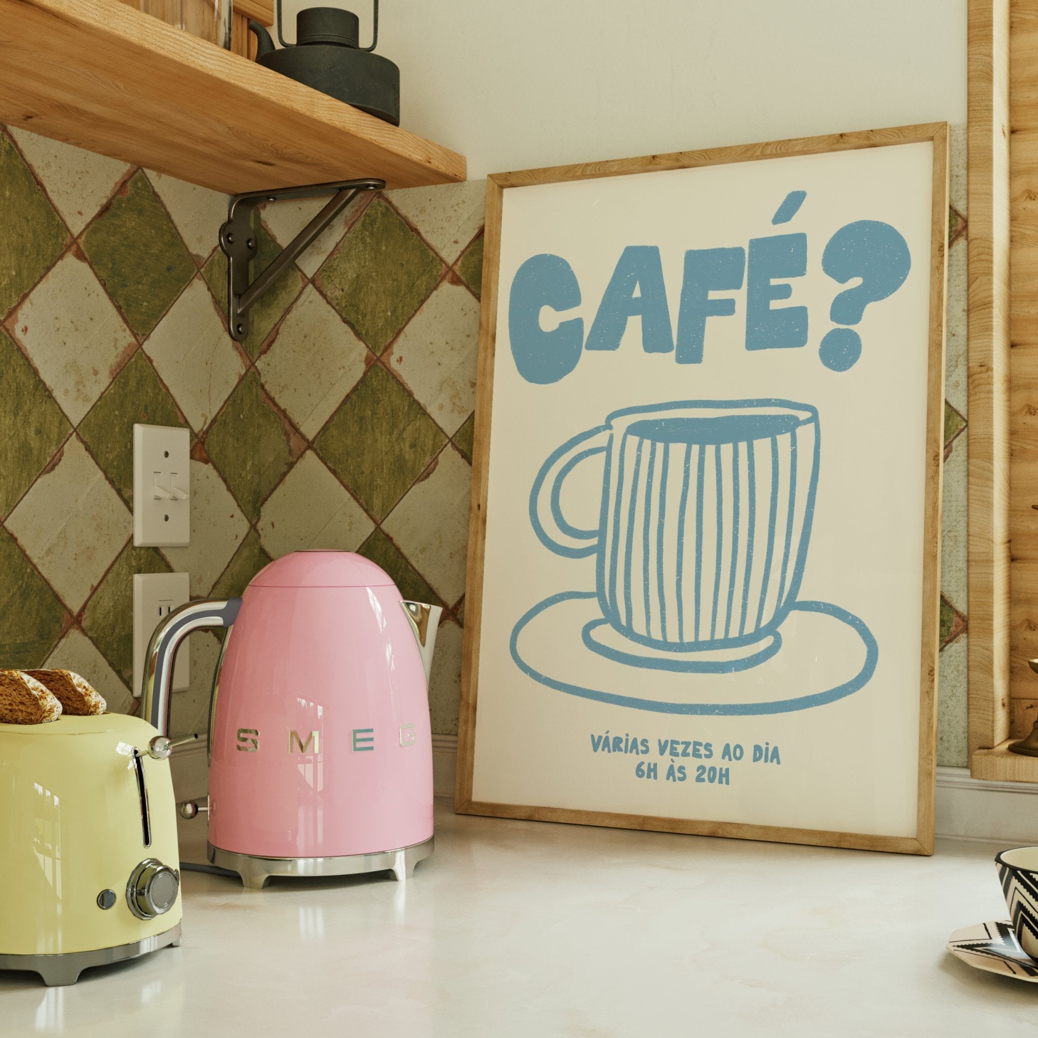 Café?- Off White e azul | Arte Digital