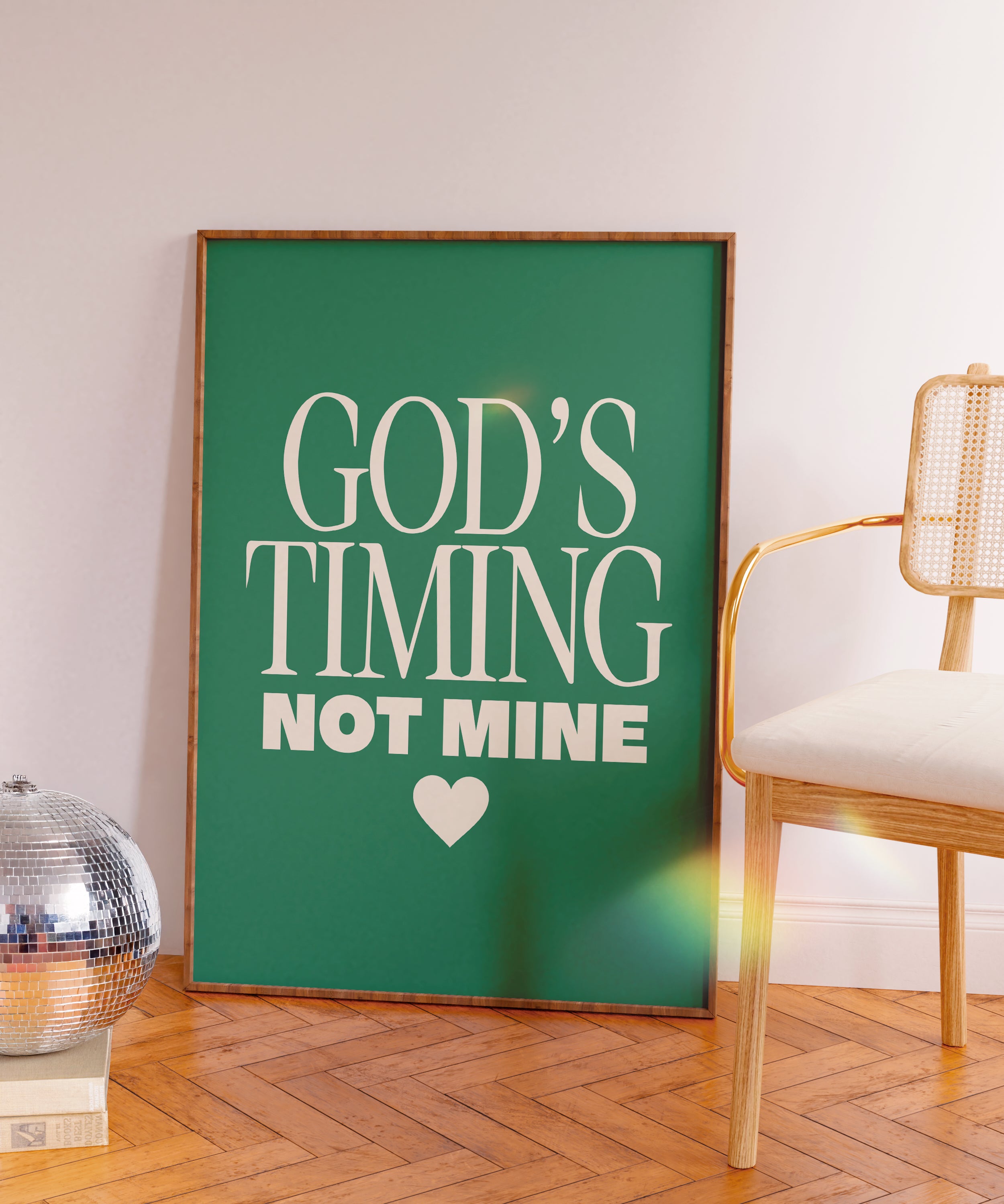 Quadro Decorativo God's timing not mine (verde)