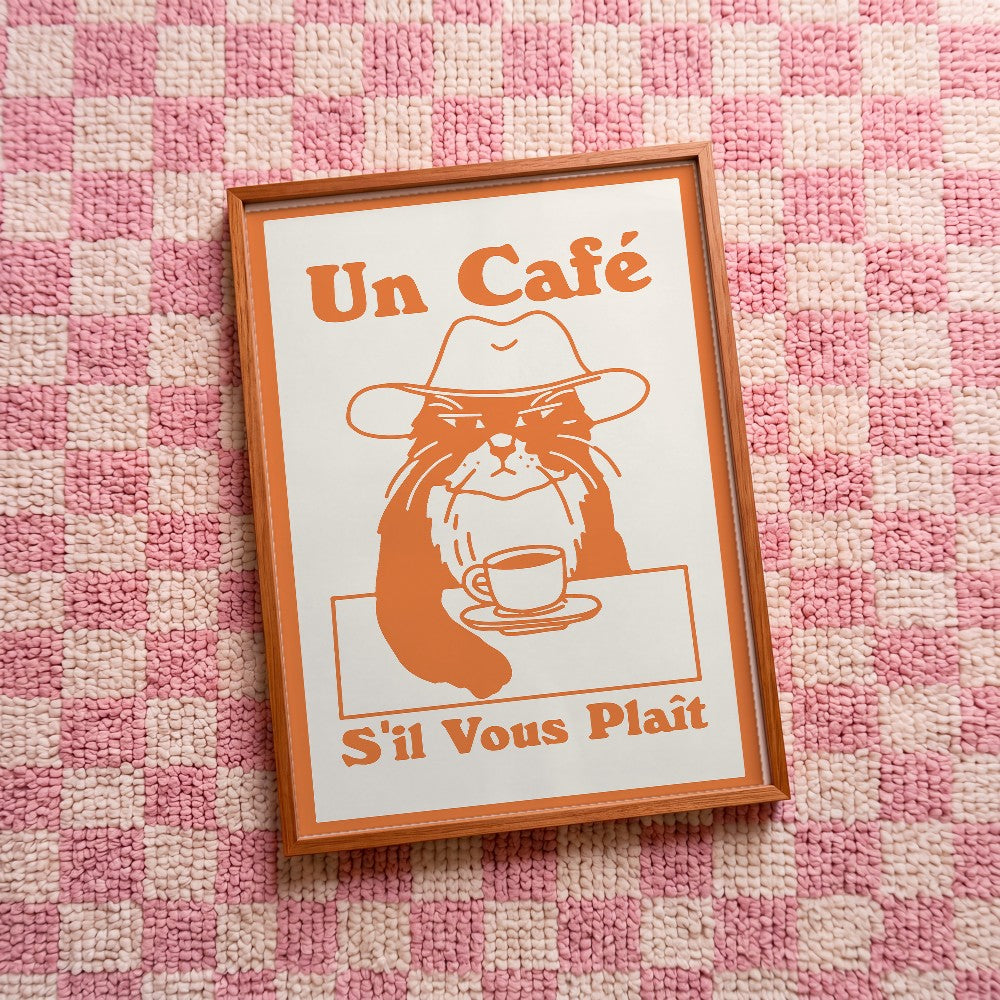 Quadro decorativo Un Café com moldura freijó