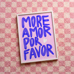 Quadro decorativo More amor por favor- azul com moldura branco