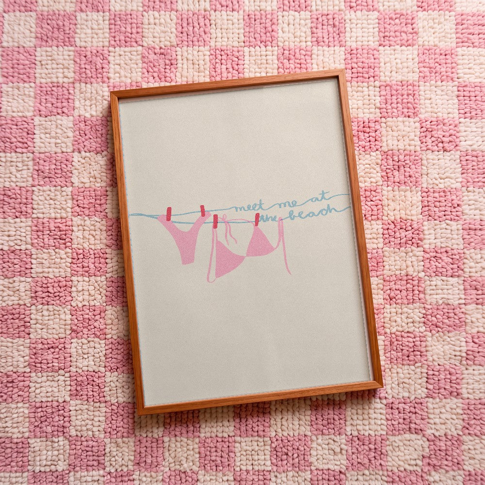 Quadro decorativo Meet me at the beach com moldura freijó