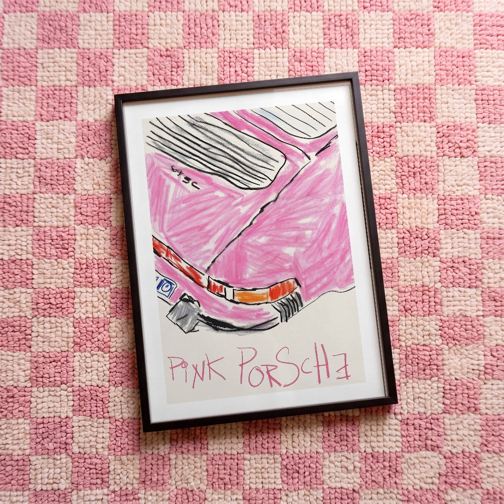 Quadro decorativo Pink porsche Nº2 com moldura preto