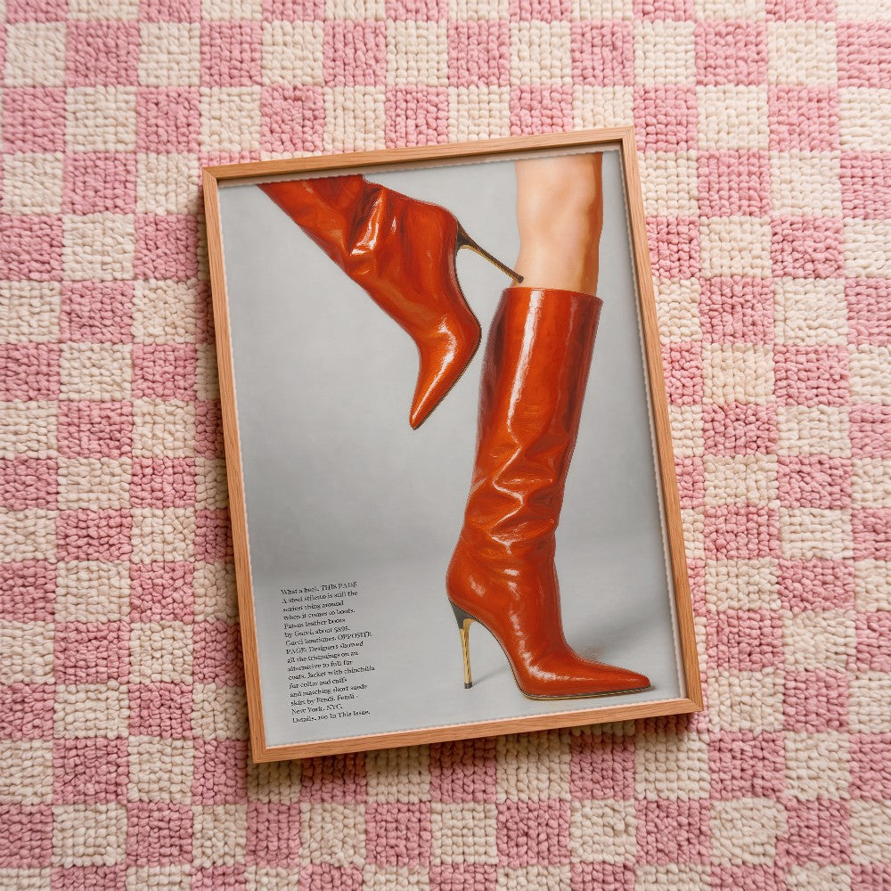 Quadro decorativo Red boots com moldura natural