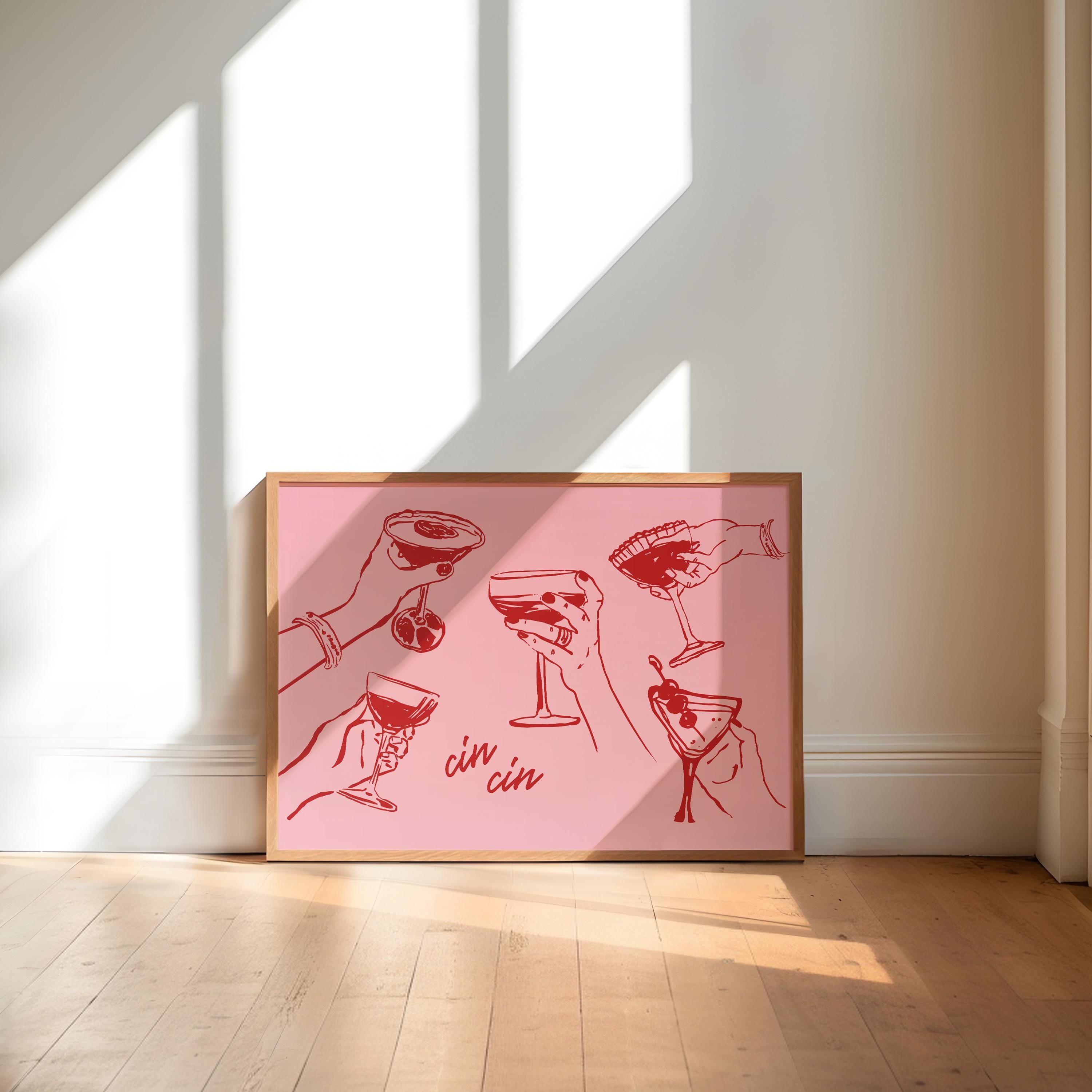 Quadro Decorativo Cin Cin- horizontal (rosa e vermelho)