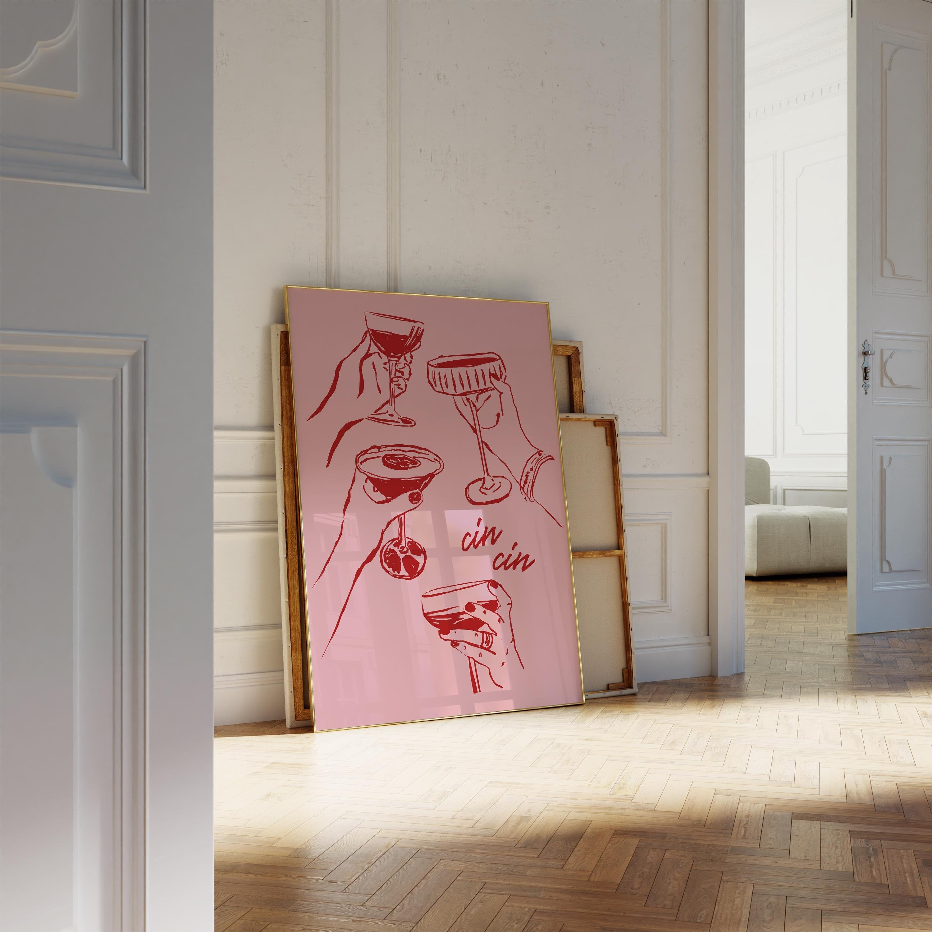 Quadro Decorativo Cin Cin (rosa e vermelho)