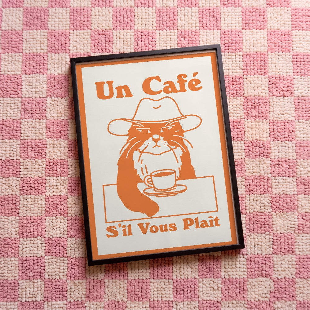 Quadro decorativo Un Café com moldura preto