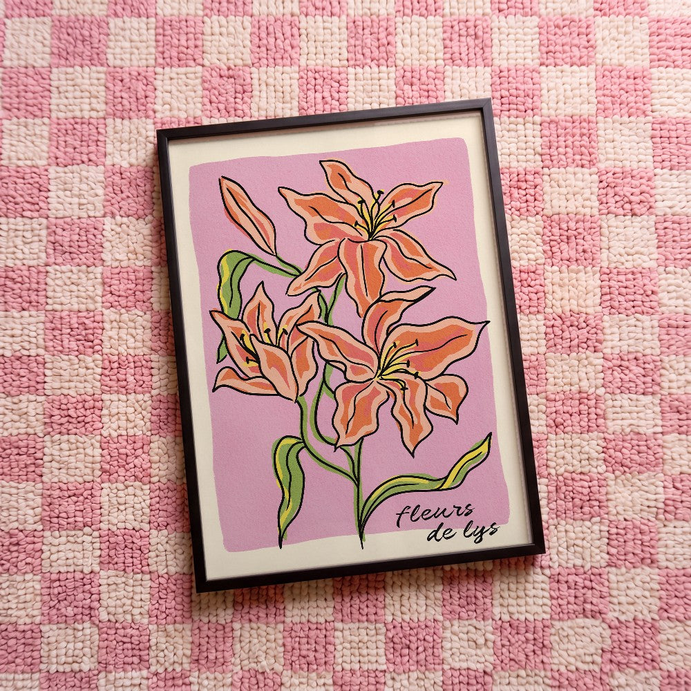 Quadro decorativo Fleurs de lys com moldura preto