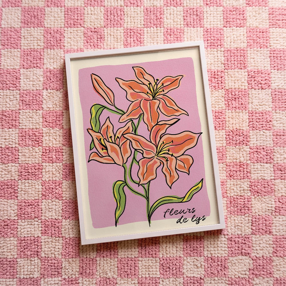 Quadro decorativo Fleurs de lys com moldura branco