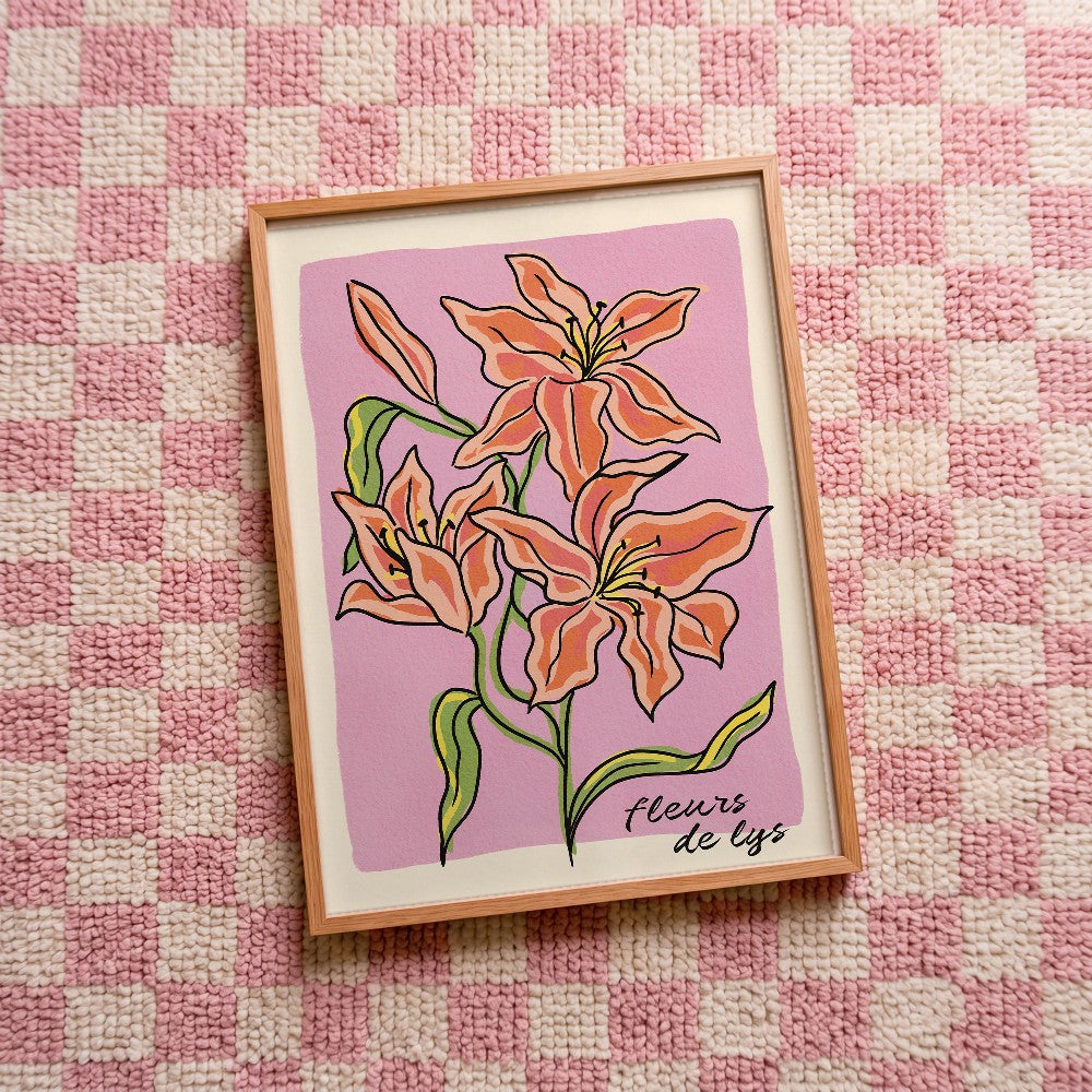 Quadro decorativo Fleurs de lys com moldura natural