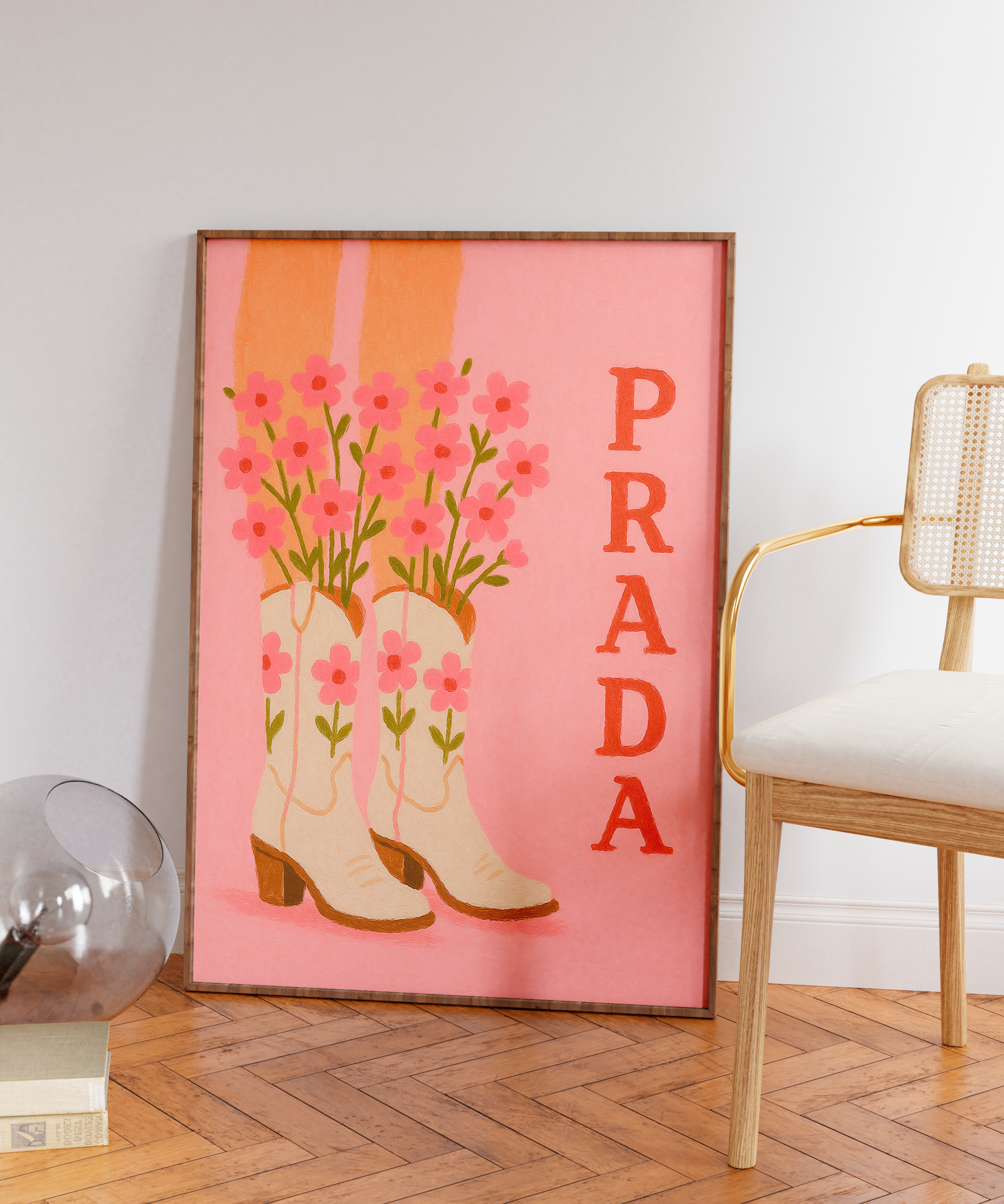 Quadro Decorativo Prada- cowboy boots (rosa)