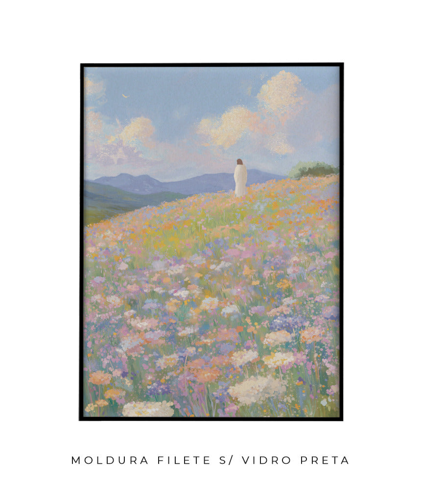 Jesus no campo de flores