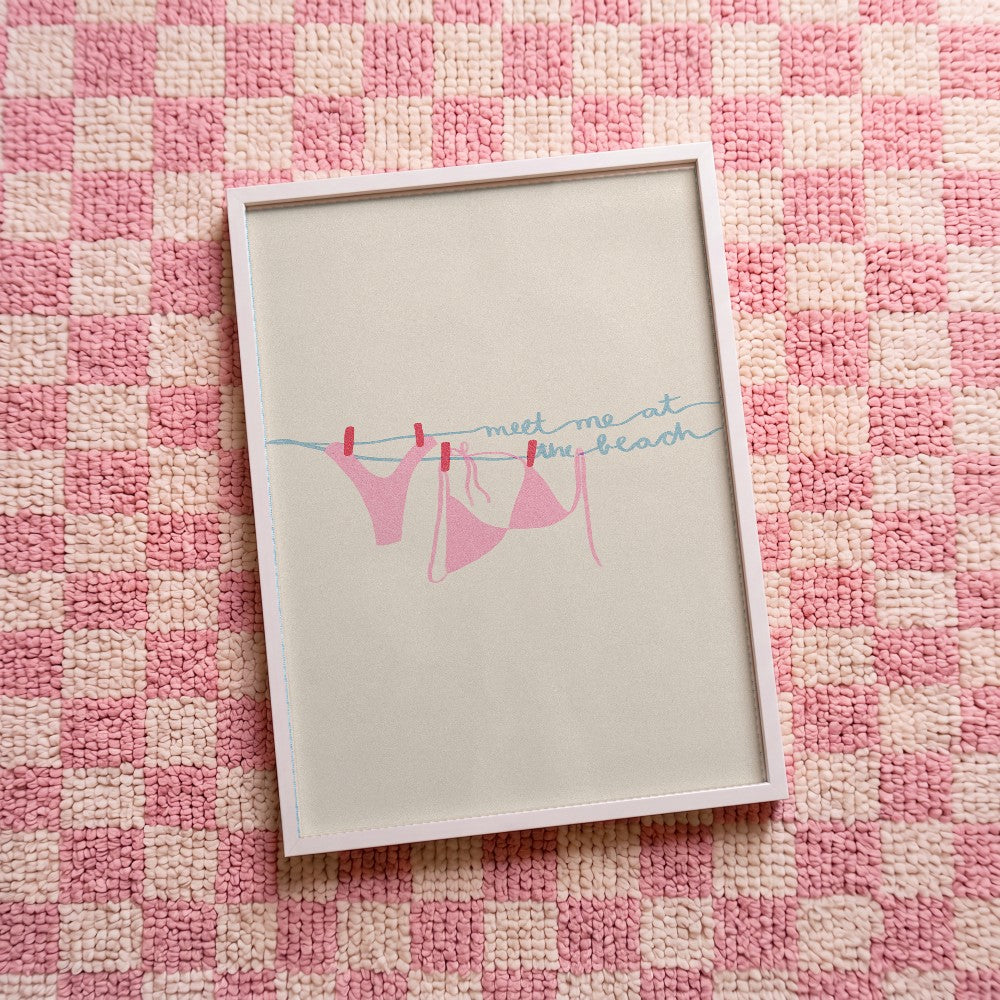Quadro decorativo Meet me at the beach com moldura branco