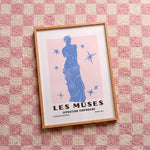 Quadro decorativo Les Muses- Deusa Grega (azul) com moldura natural