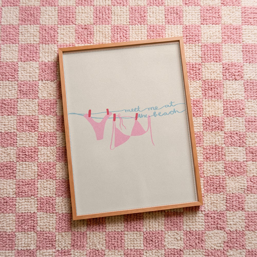 Quadro decorativo Meet me at the beach com moldura natural