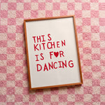 Quadro decorativo This kitchen is for dancing! com moldura freijó