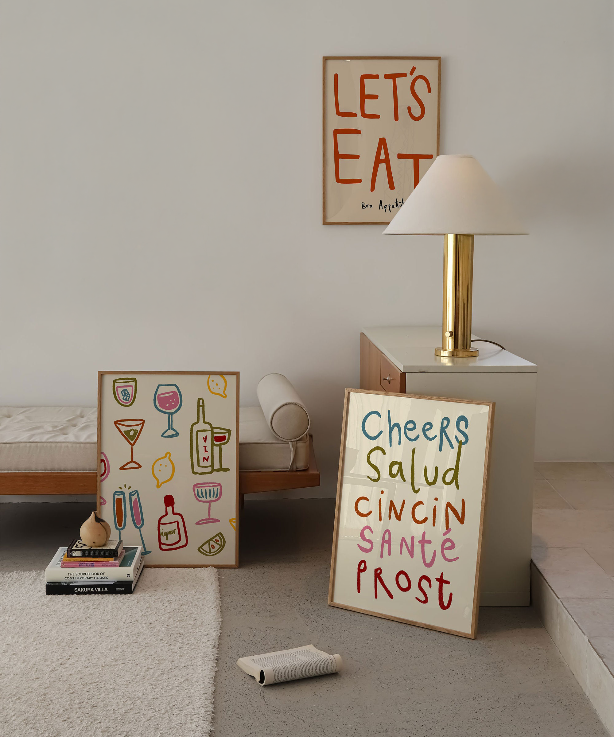 Trio de Quadros Decorativos Let's Eat
