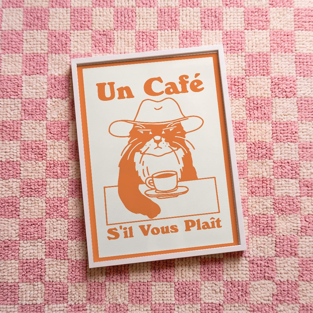 Quadro decorativo Un Café com moldura branco